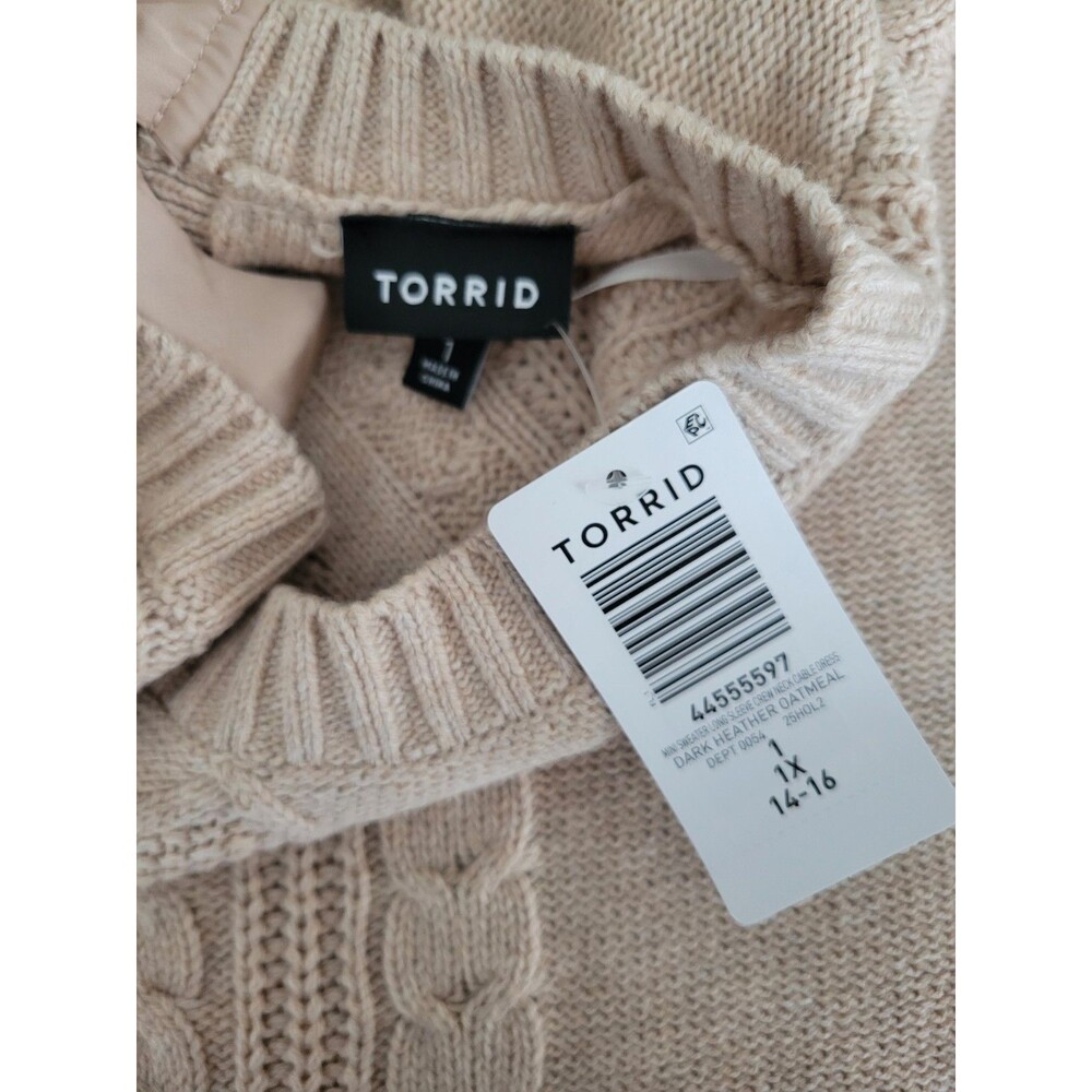 Torrid Cream Cable Knit Sweater Dress 1X 14-16 NWT Cozy Long Sleeve Crew - Picture 4 of 11